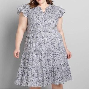 Lane Bryant Ditsy Blue Floral Dress tiered ruffle plus size 26 spring
